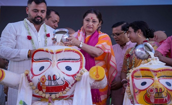Union Minister Annapurna Devi takes part in Auspicious Snan Yatra of Lord Jagannath in Agartala.
